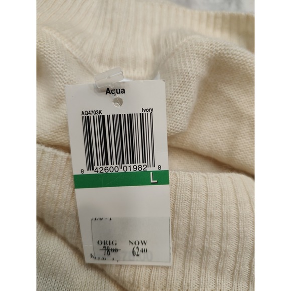 Aqua Women's Sweater Dress Size Large Ivory Long Sleeve Knit Tunic Puff Shoulder - Picture 5 of 7